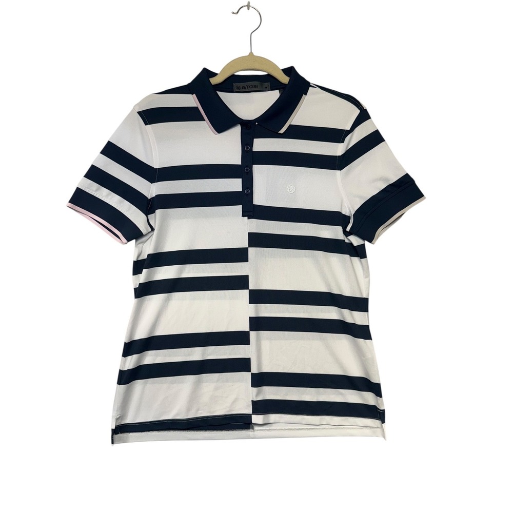 G/FORE Womens Navy White Striped Golf Polo Shirt Size M NEW